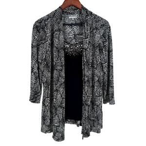 JM Collection Sz Medium SPARKLY Stretchy Black Formal Blouse Shirt Top Dinner